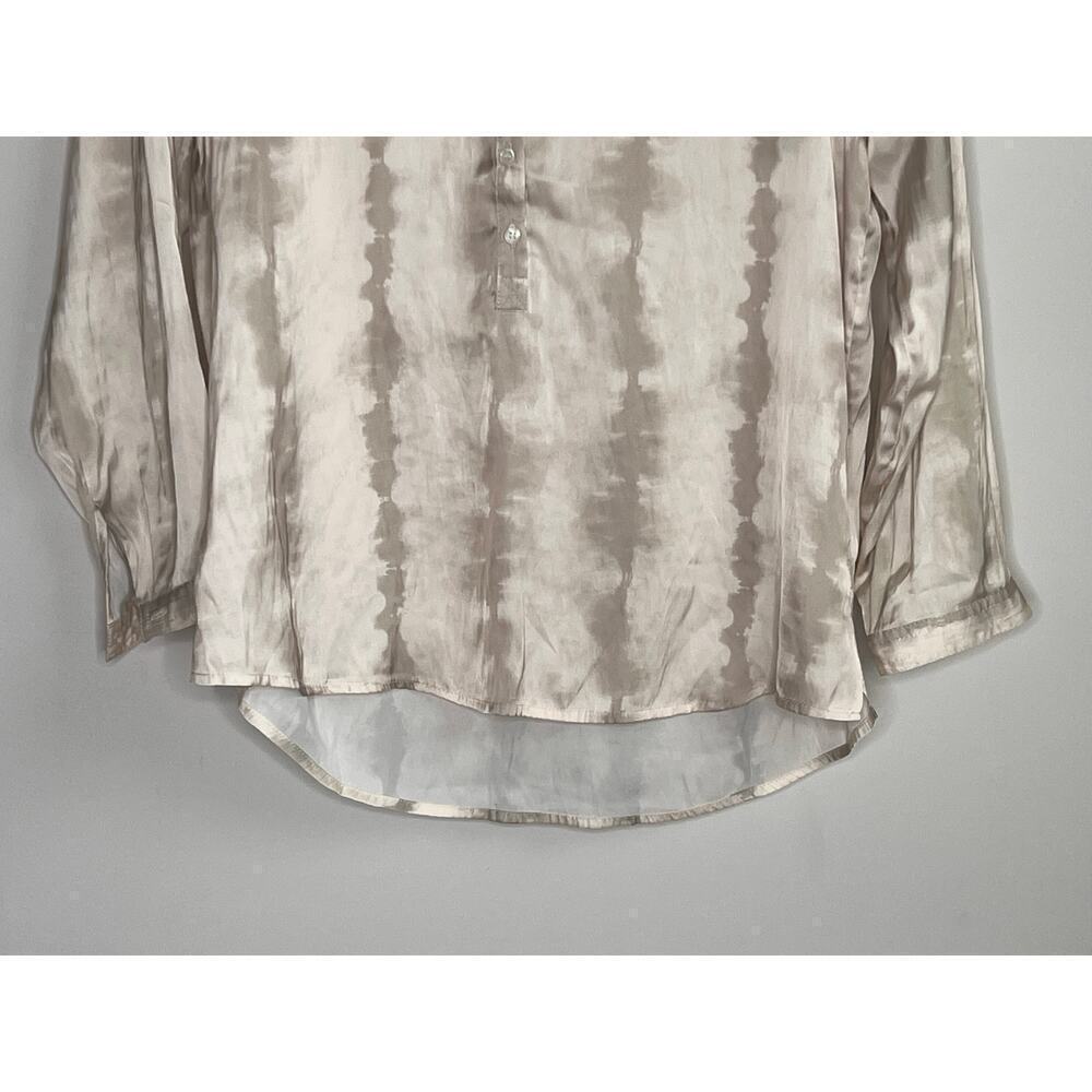Brochu Walker Tie Dye Long Sleeve Ruffle Trim Button-Front Blouse Gray/White XS - Picture 2 of 9